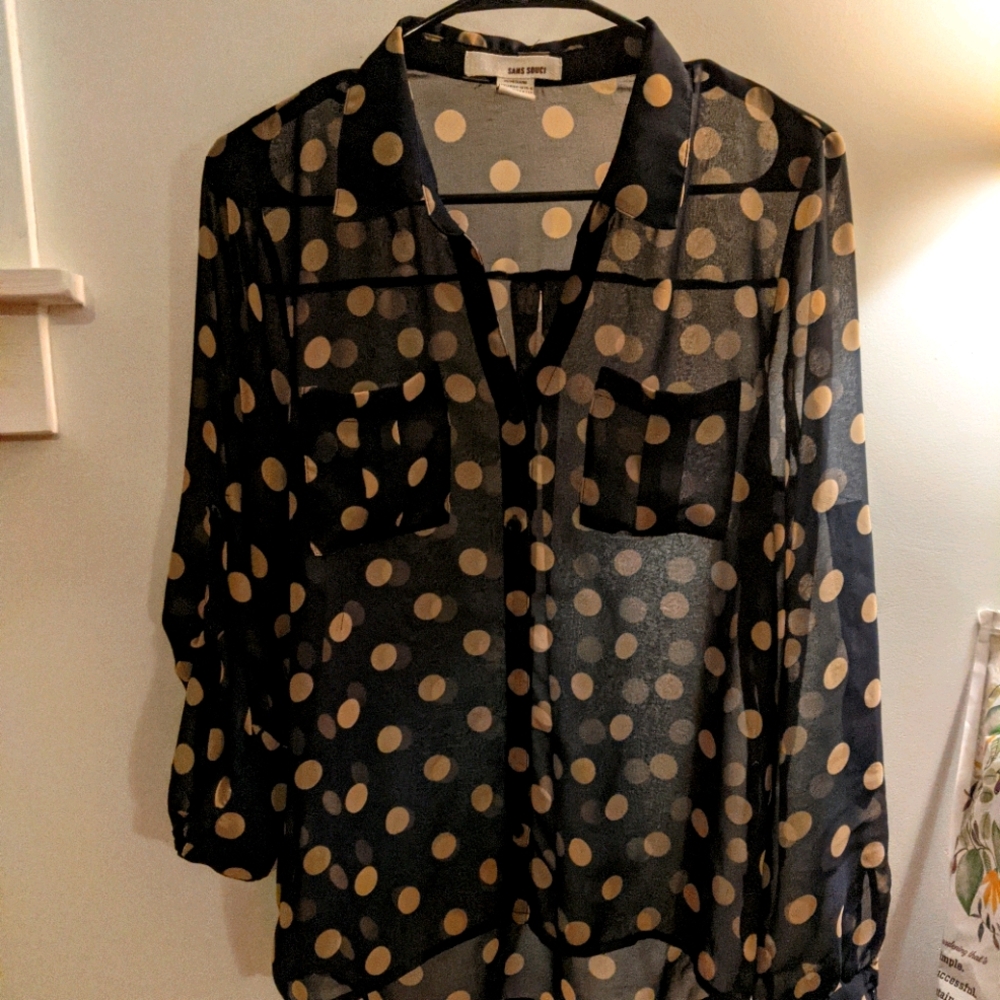 Sans Souci polka dot sheer button up blouse.